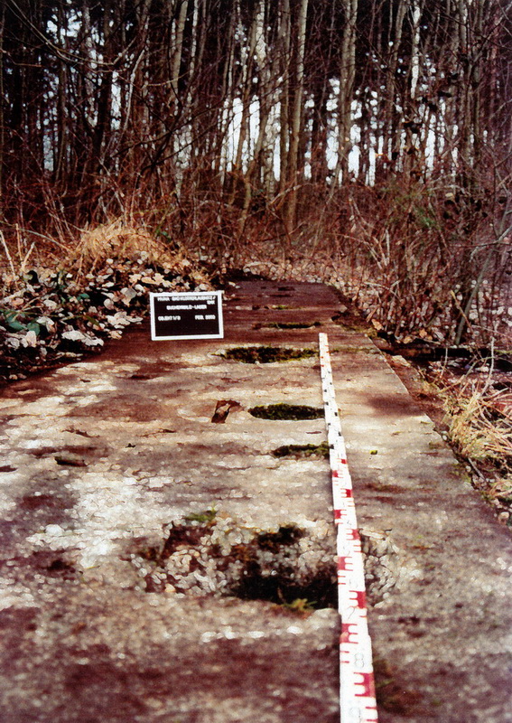 Von Sandy Jahn und Marie Petermann 2002 dokumentierte Reste des Häftlingslagers.